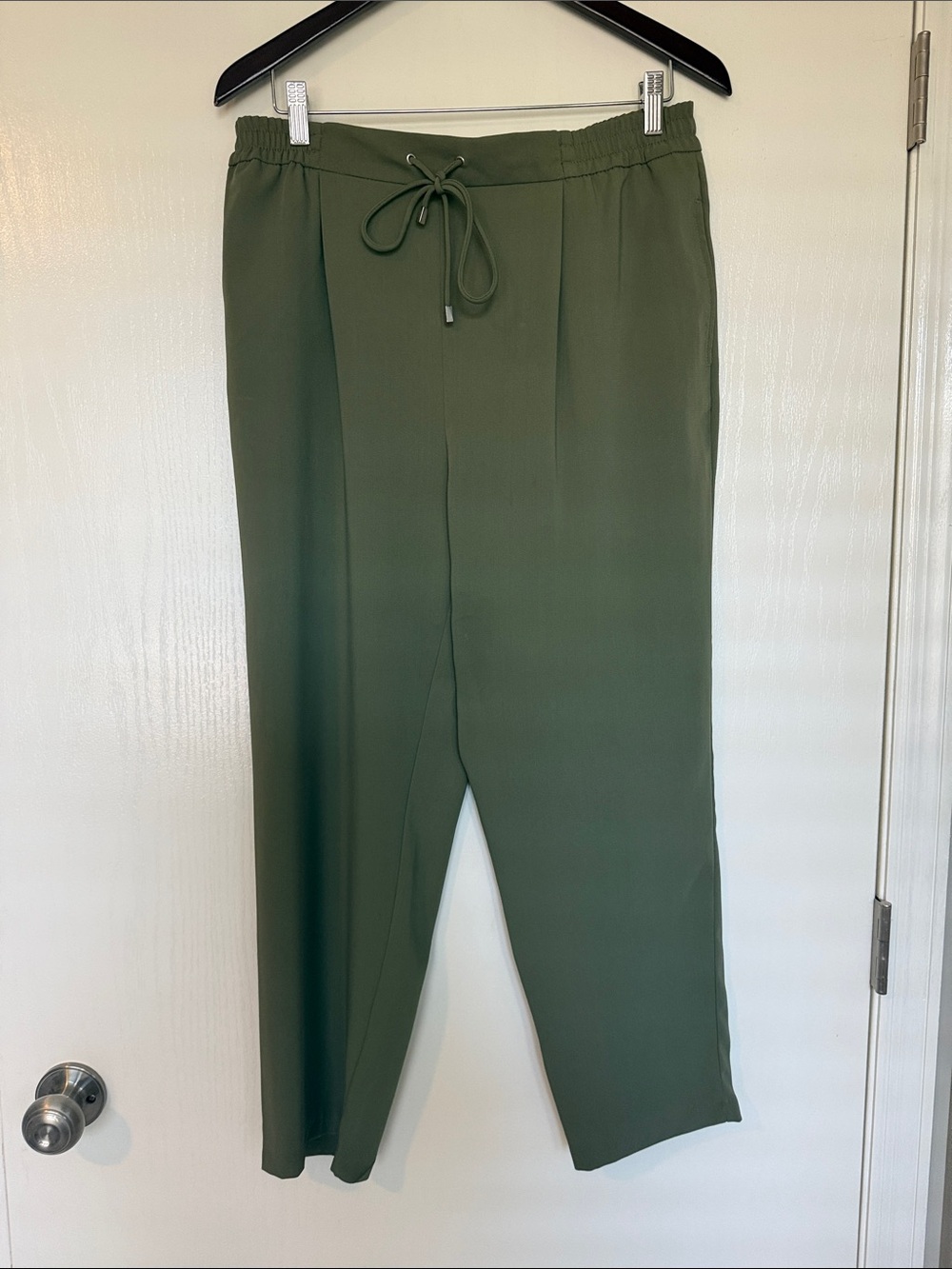 Zara Olive Green Straight-Leg Drawstring Pants